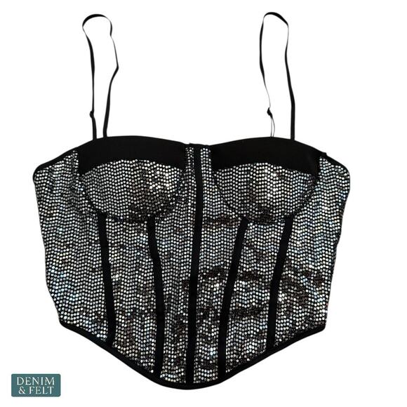 Boutique Selena Inspired Rhinestone Bustier Sparkle Party Corset Top Black S NEW - Picture 2 of 3